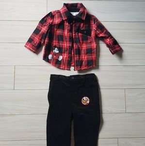 Disney baby holiday set plaid and velvet pants